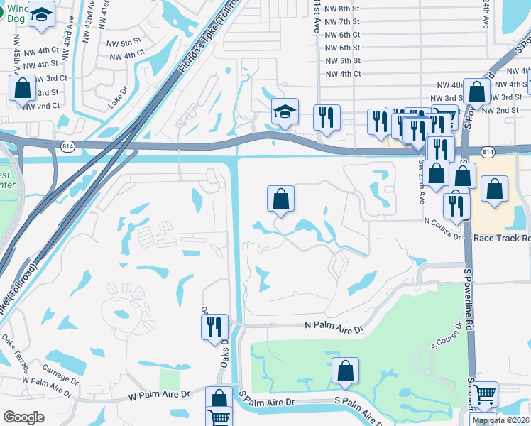 map of restaurants, bars, coffee shops, grocery stores, and more near 3080 North Course Drive in Pompano Beach
