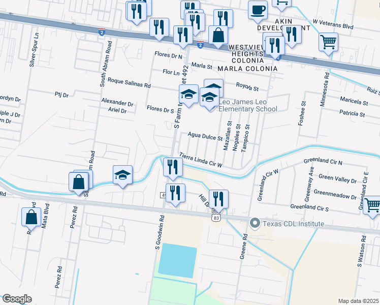 map of restaurants, bars, coffee shops, grocery stores, and more near 1901 Tierra Linda Circle West in Mission
