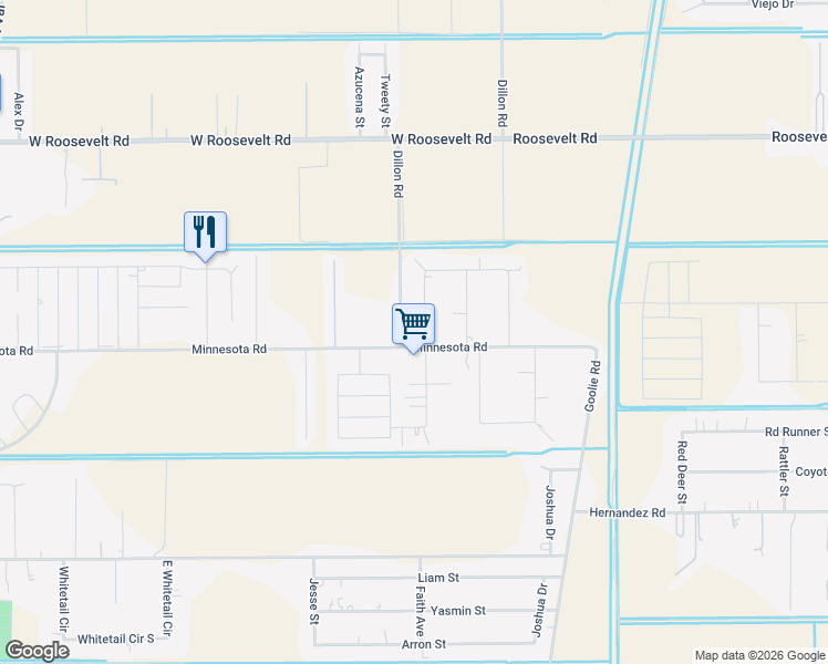 map of restaurants, bars, coffee shops, grocery stores, and more near 7301 Olga Avenue in Donna