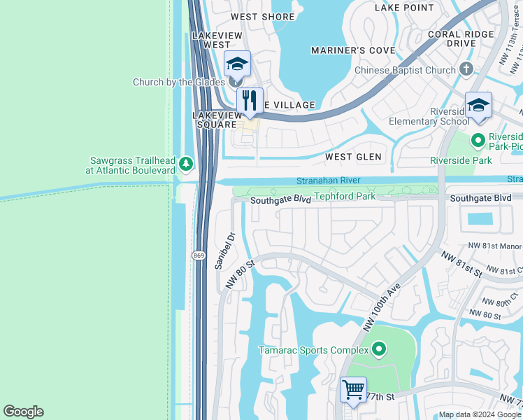 map of restaurants, bars, coffee shops, grocery stores, and more near 8209 Santa Monica Terrace in Tamarac