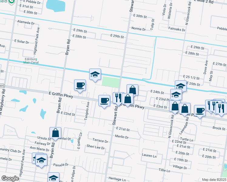 map of restaurants, bars, coffee shops, grocery stores, and more near 2310 Dora Jeanne in Mission