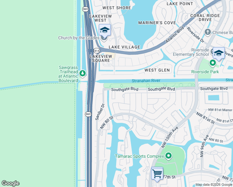 map of restaurants, bars, coffee shops, grocery stores, and more near 8207 Northwest 107th Avenue in Tamarac