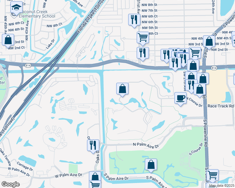 map of restaurants, bars, coffee shops, grocery stores, and more near 3080 North Course Drive in Pompano Beach