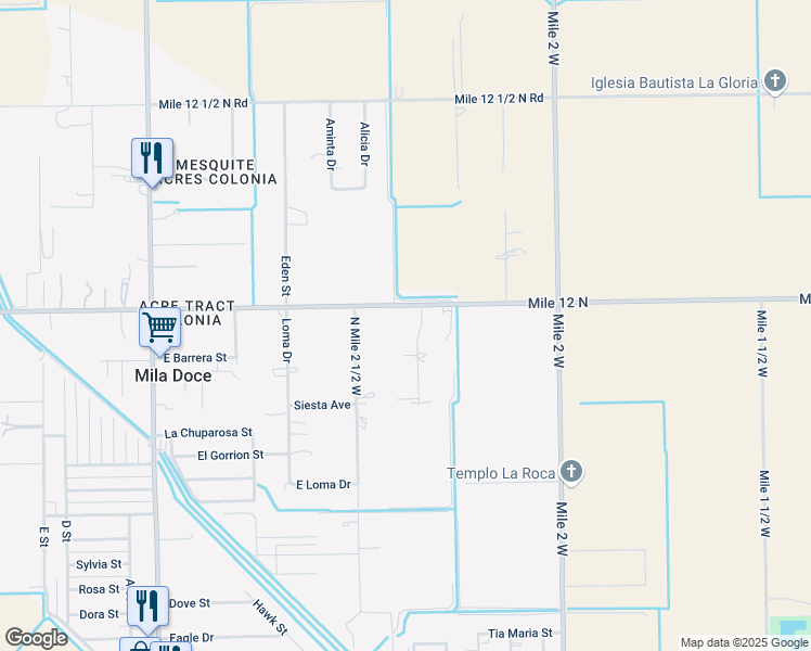map of restaurants, bars, coffee shops, grocery stores, and more near 7113 Victor Avenue in Mercedes
