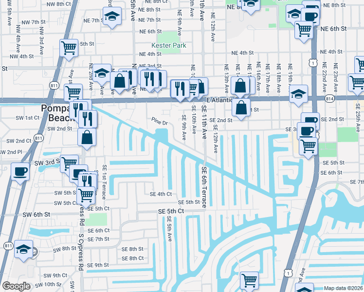 map of restaurants, bars, coffee shops, grocery stores, and more near 270 Southeast 5th Terrace in Pompano Beach