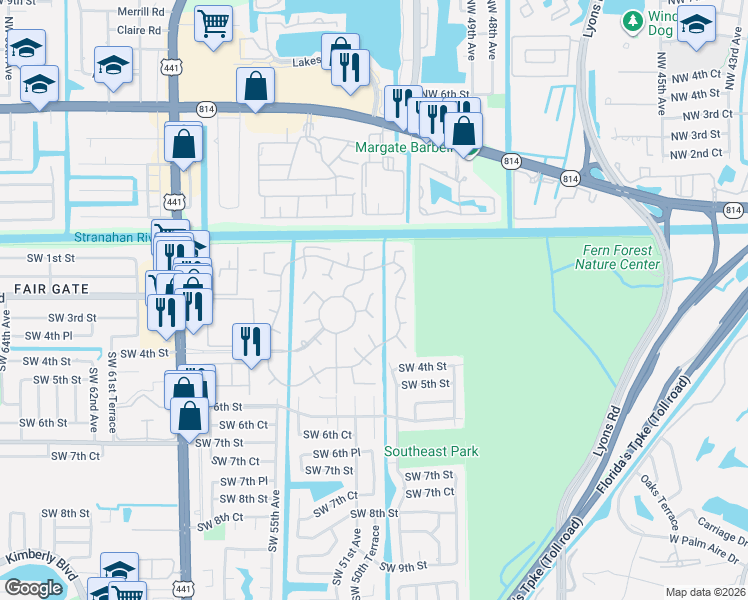 map of restaurants, bars, coffee shops, grocery stores, and more near 388 Sundial Circle in Margate