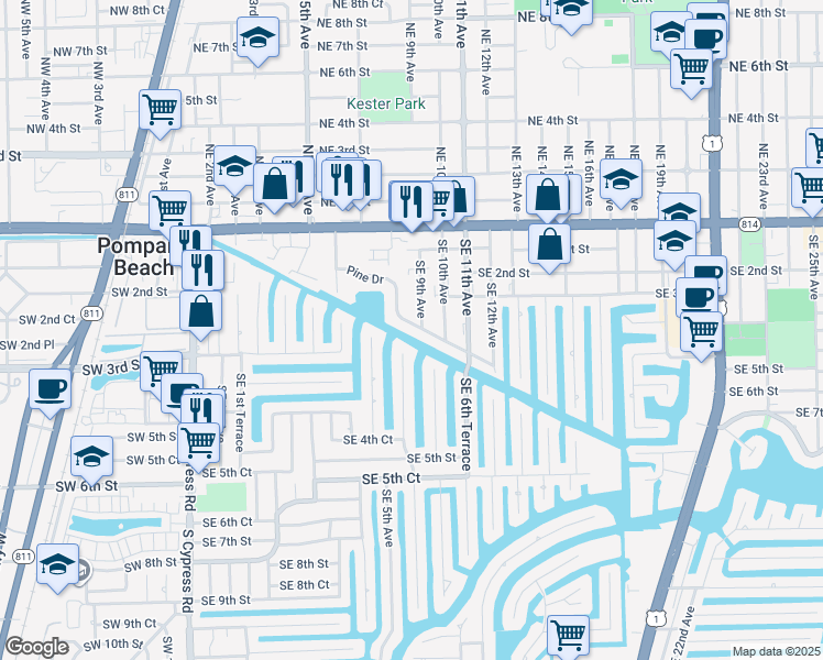 map of restaurants, bars, coffee shops, grocery stores, and more near 270 Southeast 5th Terrace in Pompano Beach