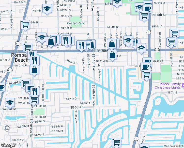 map of restaurants, bars, coffee shops, grocery stores, and more near 333 Southeast 11th Avenue in Pompano Beach