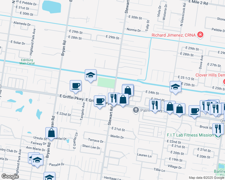 map of restaurants, bars, coffee shops, grocery stores, and more near 2310 Dora Jeanne in Mission