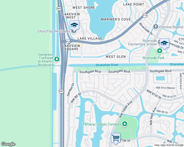 map of restaurants, bars, coffee shops, grocery stores, and more near 8207 Northwest 107th Avenue in Tamarac