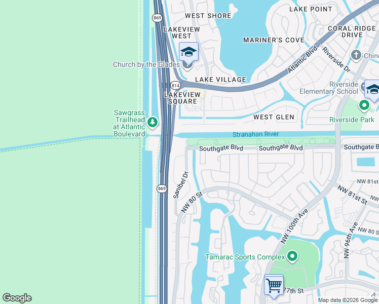 map of restaurants, bars, coffee shops, grocery stores, and more near 8043 Sanibel Drive in Tamarac