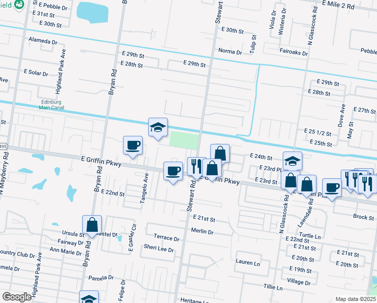 map of restaurants, bars, coffee shops, grocery stores, and more near 2310 Dora Jeanne in Mission