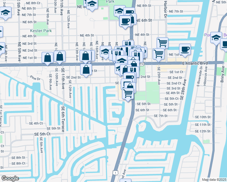 map of restaurants, bars, coffee shops, grocery stores, and more near 1790 Southeast 3rd Street in Pompano Beach