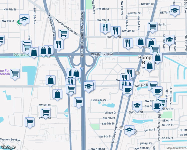 map of restaurants, bars, coffee shops, grocery stores, and more near 532 Southwest 2nd Street in Pompano Beach