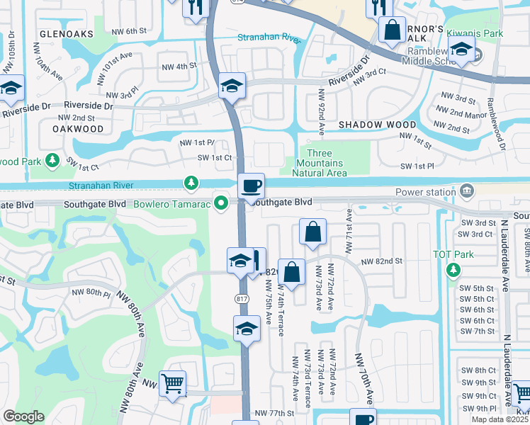 map of restaurants, bars, coffee shops, grocery stores, and more near 183 Northwest 85th Court in Tamarac