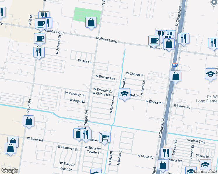 map of restaurants, bars, coffee shops, grocery stores, and more near 903 Sugar Garden Drive in Pharr