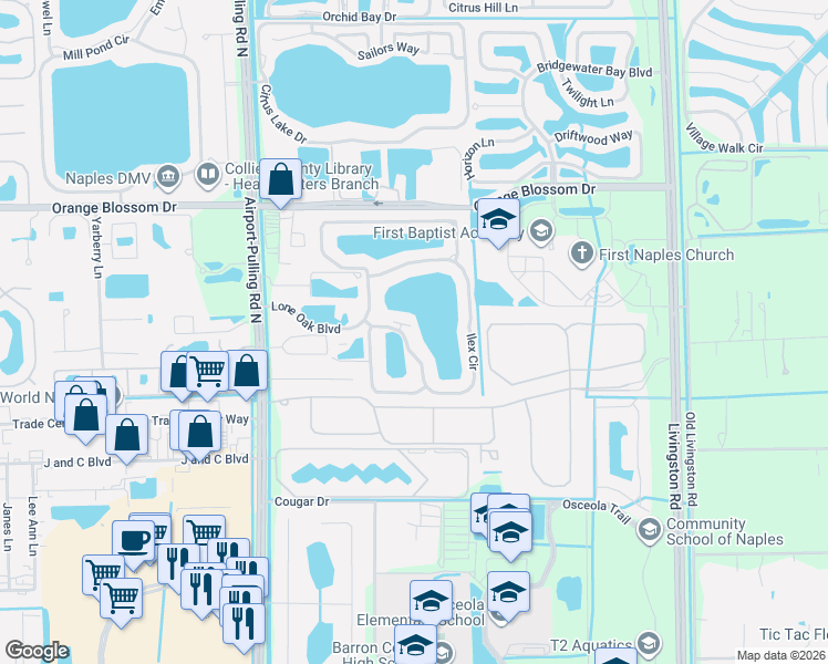 map of restaurants, bars, coffee shops, grocery stores, and more near 6650 Ilex Circle in Naples