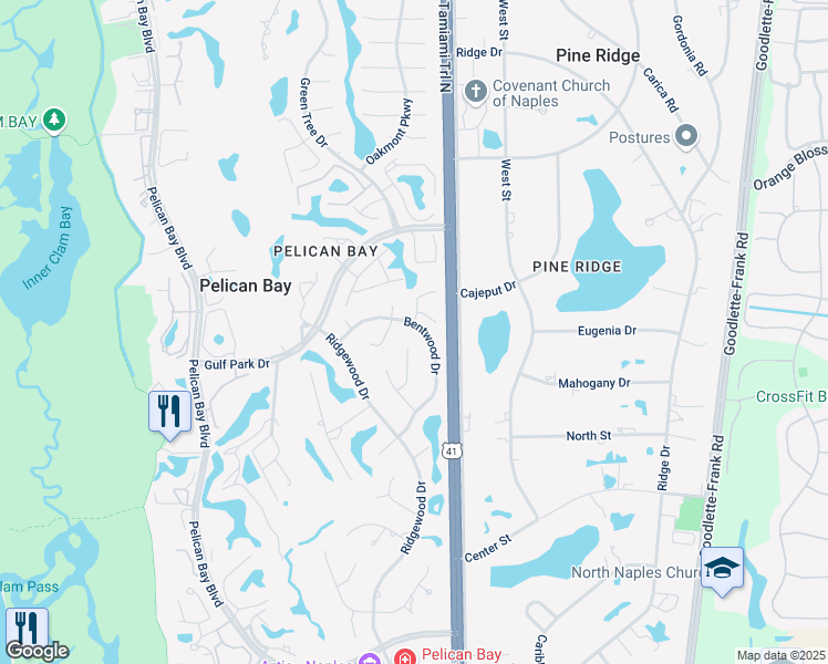 map of restaurants, bars, coffee shops, grocery stores, and more near 815 Bentwood Drive in Naples