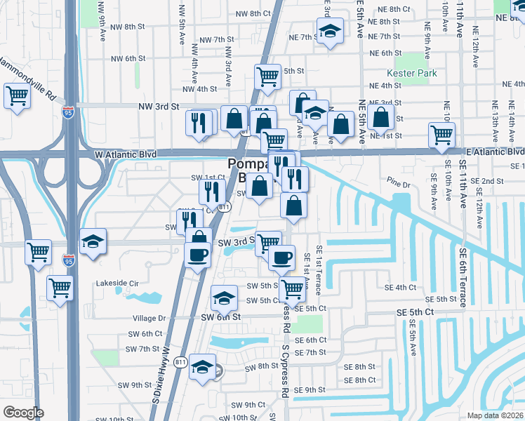 map of restaurants, bars, coffee shops, grocery stores, and more near in Pompano Beach