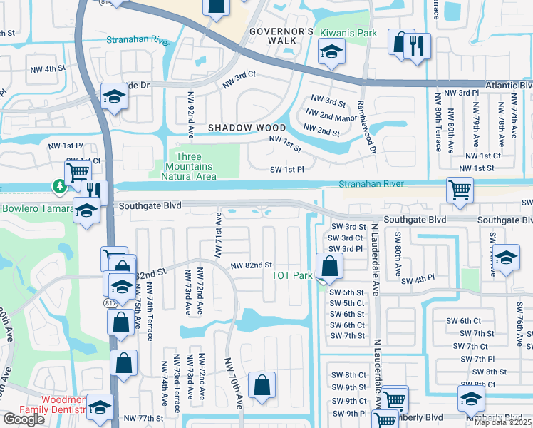 map of restaurants, bars, coffee shops, grocery stores, and more near 6950 Southgate Boulevard in Tamarac