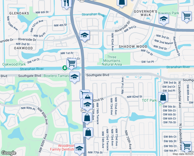 map of restaurants, bars, coffee shops, grocery stores, and more near 238 Northwest 85th Court in Tamarac