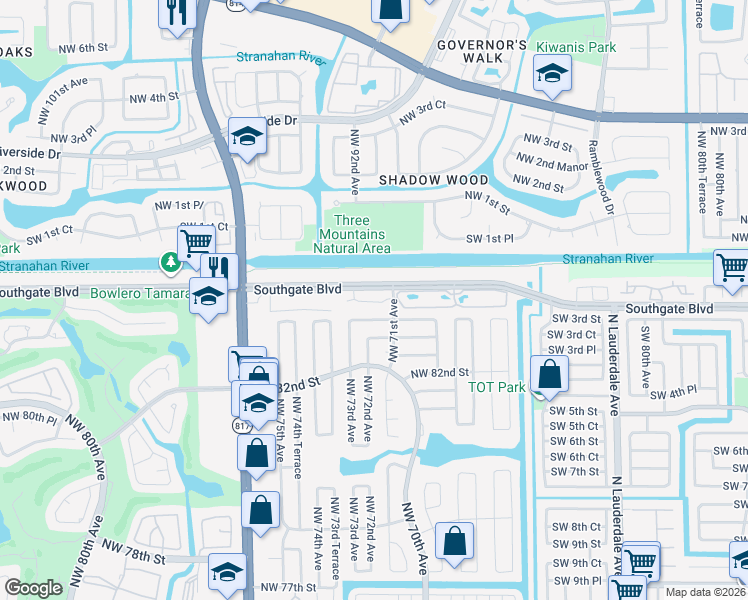 map of restaurants, bars, coffee shops, grocery stores, and more near 7050 Southgate Boulevard in Pompano Beach