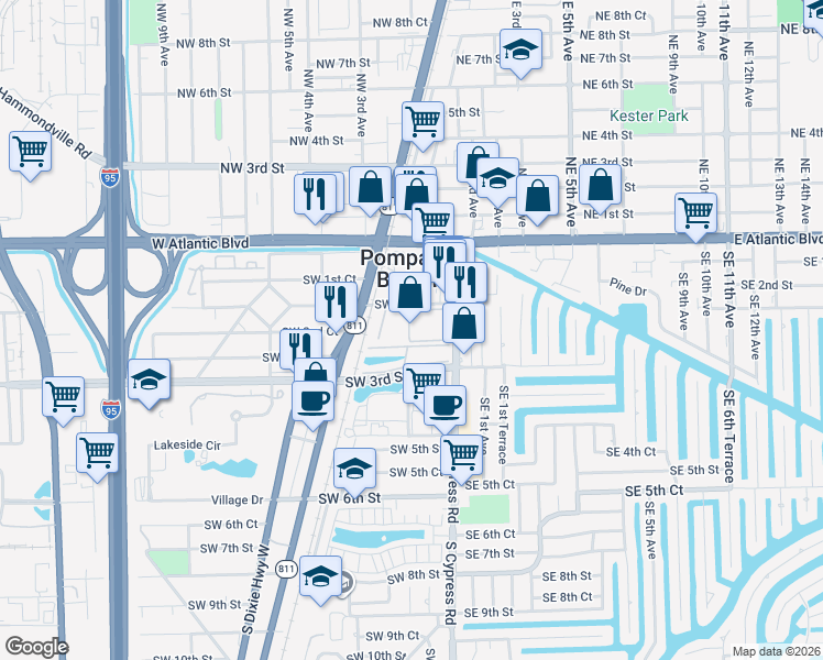 map of restaurants, bars, coffee shops, grocery stores, and more near in Pompano Beach