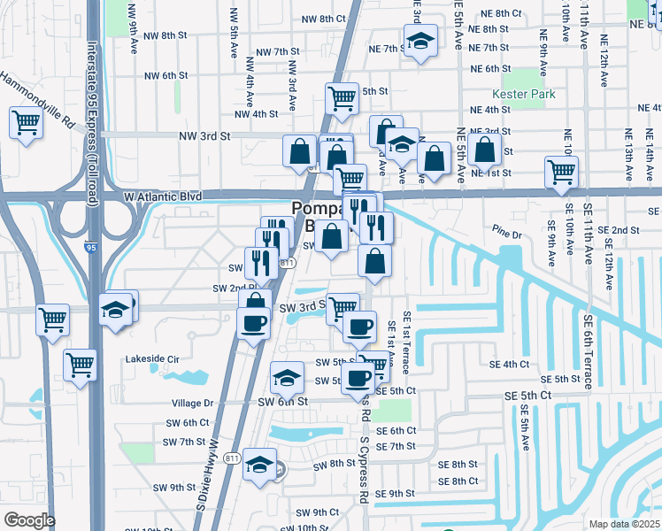 map of restaurants, bars, coffee shops, grocery stores, and more near in Pompano Beach
