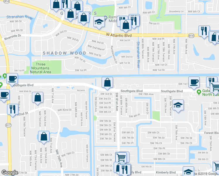map of restaurants, bars, coffee shops, grocery stores, and more near 8175 Southgate Boulevard in North Lauderdale