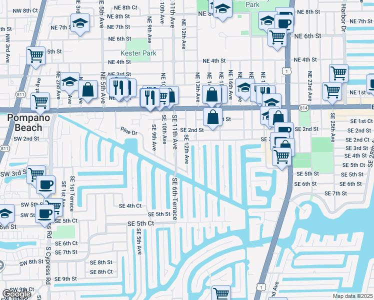 map of restaurants, bars, coffee shops, grocery stores, and more near 301 Southeast 12th Avenue in Pompano Beach