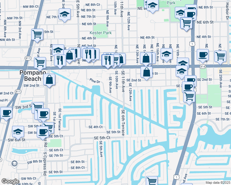 map of restaurants, bars, coffee shops, grocery stores, and more near 301 Southeast 10th Avenue in Pompano Beach