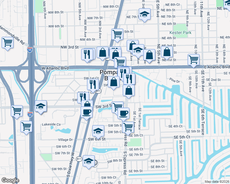 map of restaurants, bars, coffee shops, grocery stores, and more near in Pompano Beach
