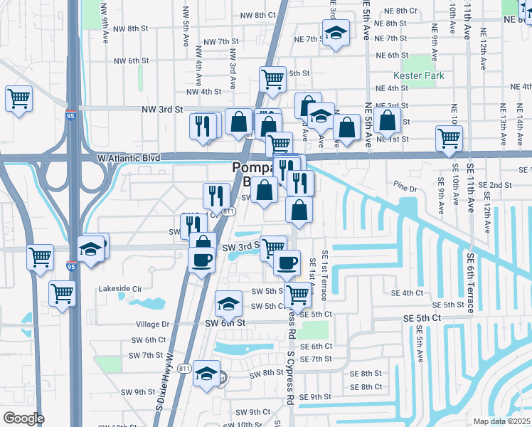 map of restaurants, bars, coffee shops, grocery stores, and more near in Pompano Beach