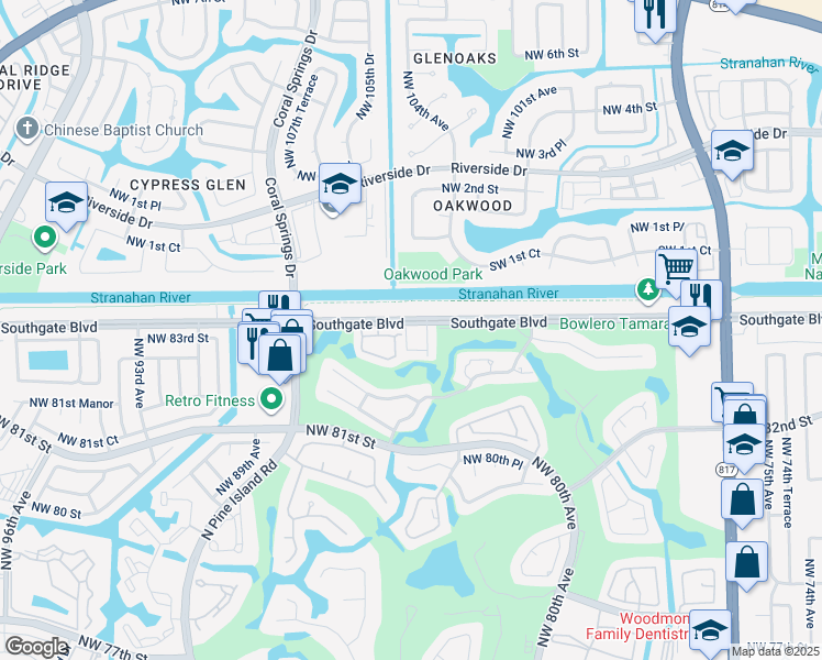 map of restaurants, bars, coffee shops, grocery stores, and more near 8598 Jade Drive in Tamarac