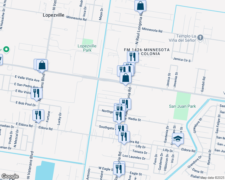 map of restaurants, bars, coffee shops, grocery stores, and more near 205 Nolana Loop in Pharr