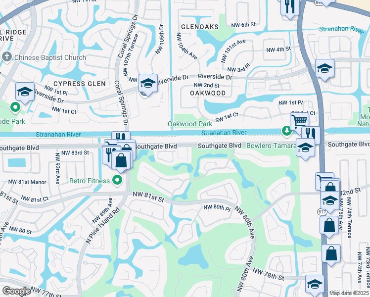 map of restaurants, bars, coffee shops, grocery stores, and more near 8598 Jade Drive in Tamarac