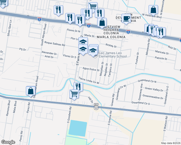 map of restaurants, bars, coffee shops, grocery stores, and more near 807 Guadalajara Street in Mission