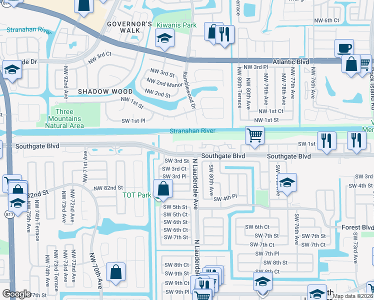 map of restaurants, bars, coffee shops, grocery stores, and more near 8135 Southgate Boulevard in North Lauderdale