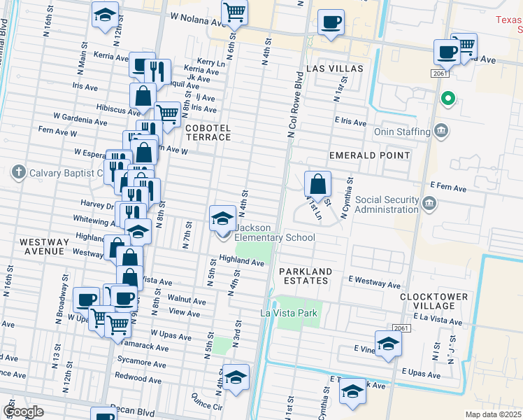 map of restaurants, bars, coffee shops, grocery stores, and more near 220 West Camellia Avenue in McAllen