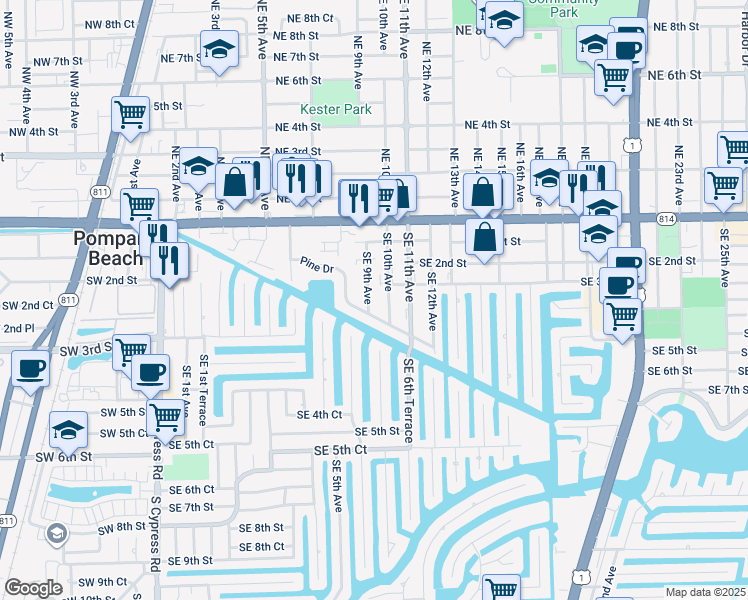map of restaurants, bars, coffee shops, grocery stores, and more near 301 Southeast 10th Avenue in Pompano Beach