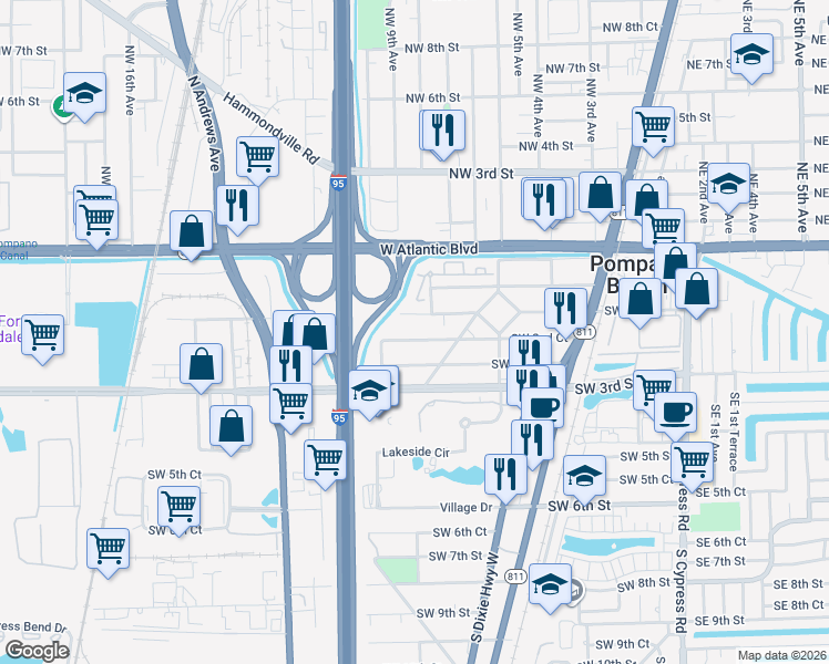 map of restaurants, bars, coffee shops, grocery stores, and more near 468 Southwest 2nd Street in Pompano Beach