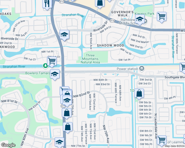 map of restaurants, bars, coffee shops, grocery stores, and more near 12 Northwest 85th Court in Tamarac