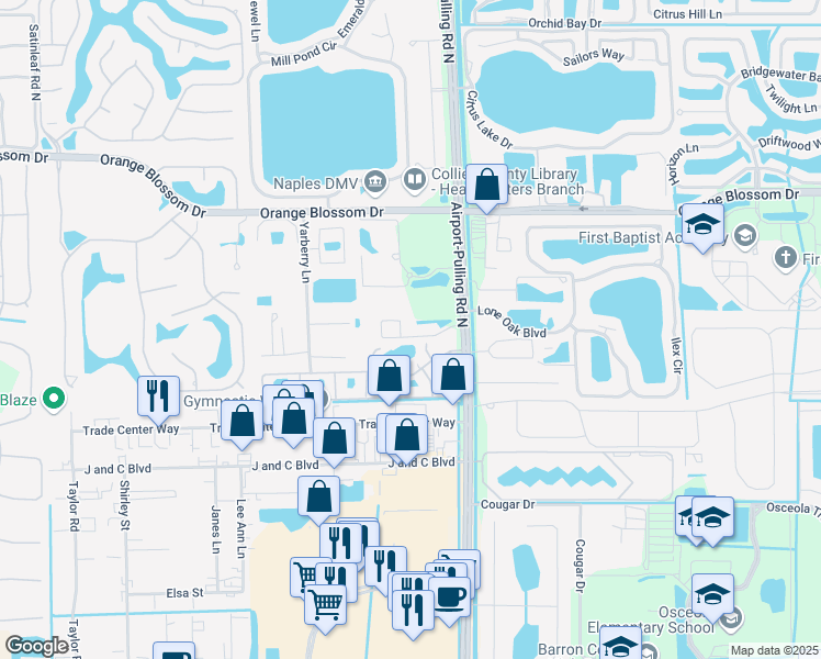 map of restaurants, bars, coffee shops, grocery stores, and more near 2463 Bear Creek Drive in Naples