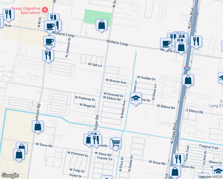 map of restaurants, bars, coffee shops, grocery stores, and more near 801 West Bronze Drive in Pharr