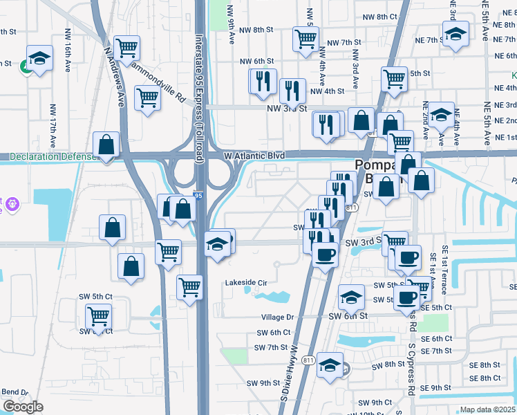map of restaurants, bars, coffee shops, grocery stores, and more near 449 Southwest 2nd Court in Pompano Beach