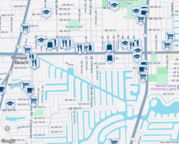 map of restaurants, bars, coffee shops, grocery stores, and more near 301 Southeast 10th Avenue in Pompano Beach
