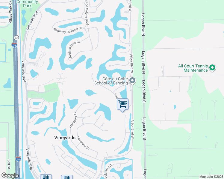 map of restaurants, bars, coffee shops, grocery stores, and more near 431 Terracina Way in Naples