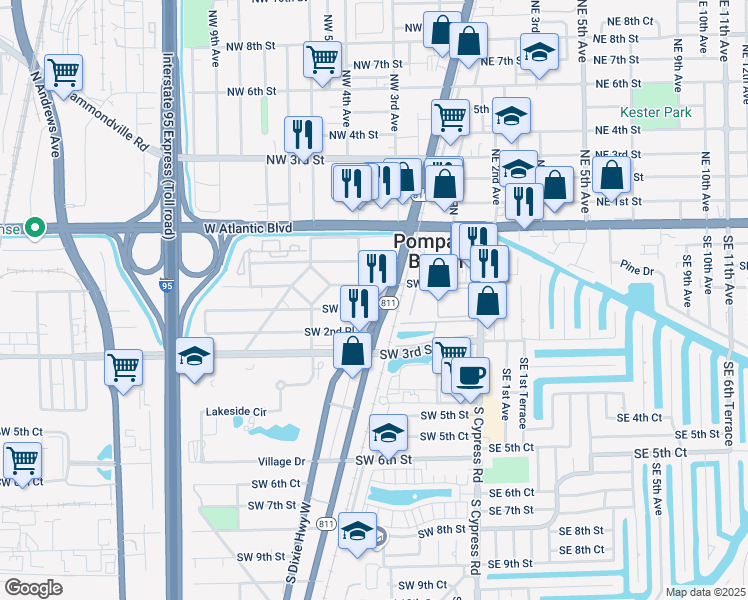 map of restaurants, bars, coffee shops, grocery stores, and more near in Pompano Beach