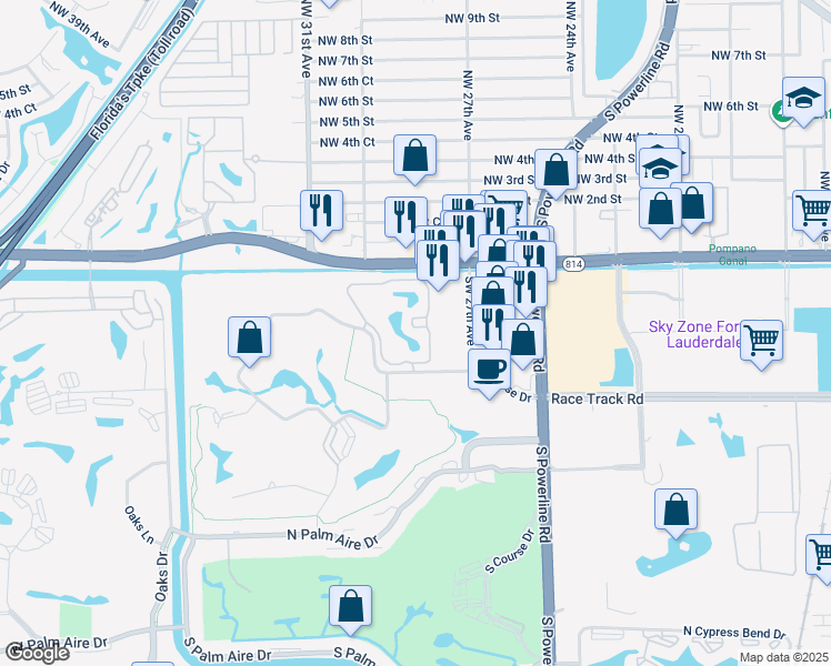 map of restaurants, bars, coffee shops, grocery stores, and more near 2823 North Course Drive in Pompano Beach