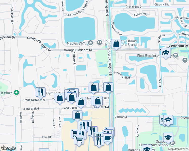map of restaurants, bars, coffee shops, grocery stores, and more near 2463 Bear Creek Drive in Naples